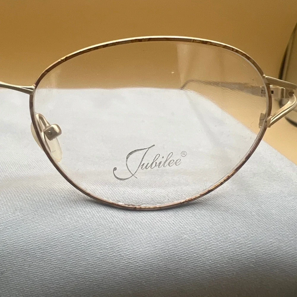 Jubilee Gold Brown Oval Eyeglass Frames 55-18-140 Metal Engraved Temples